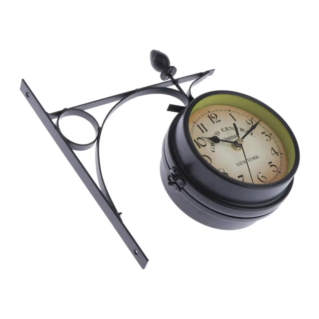 Decorative Double Faced Wall Clock 360 Degree Rotate Antique Wall Clock Retro Ornament Indoor/Outdoor