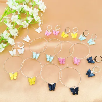 

2020 New Korean Trendy Butterfly Dangle Earrings Gold Silver Circle Hoop Earrings For Women Acrylic Drop Earring Fashion Jewelry