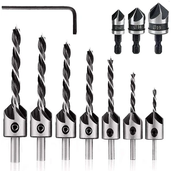 

10-Pack Countersink Drill Bit Set with 1 Hex Key Wrench, 7 Pcs Countersink Drill Bits for Wood, 3 Pcs Hex Shank Wood Countersink