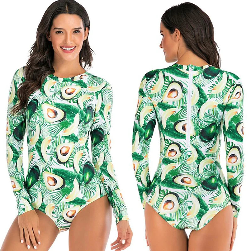 

2017 One Piece Swimsuit Long Sleeve Swimwear Women Bathing Suit Retro High Waist Print Floral One-piece Swim Suits Surfing Wear