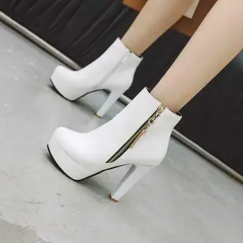 

Women Block High Heel Solid Gothic Round Toe Platform Ankle Boots Plus Size