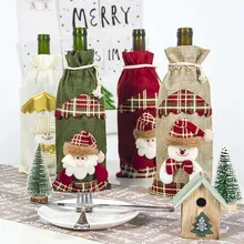 Рождественское украшение в декорированном мешковиной горшке бутылка набор с нашитым на груди милым снеговичком: кукла шампанское крышка для бутылки с красным вином стол бутылки сумка дома Вечерние