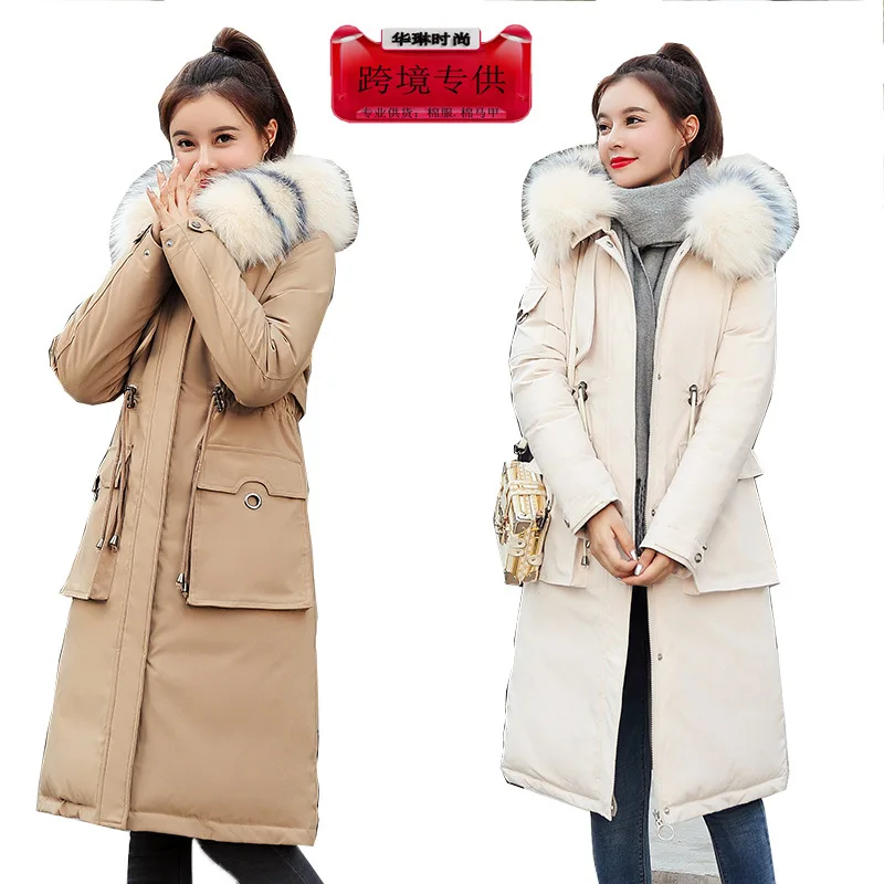 

2019 Winter Mid-length down Jacket Cotton-padded Clothes Women's Korean-style Top Grade po ka Cold Protective Clothing Fur Colla