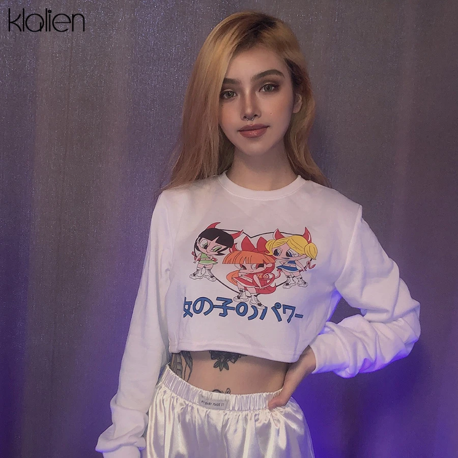 KLALIEN/милые топы с круглым вырезом и рисунком из мультфильма спортивная одежда
