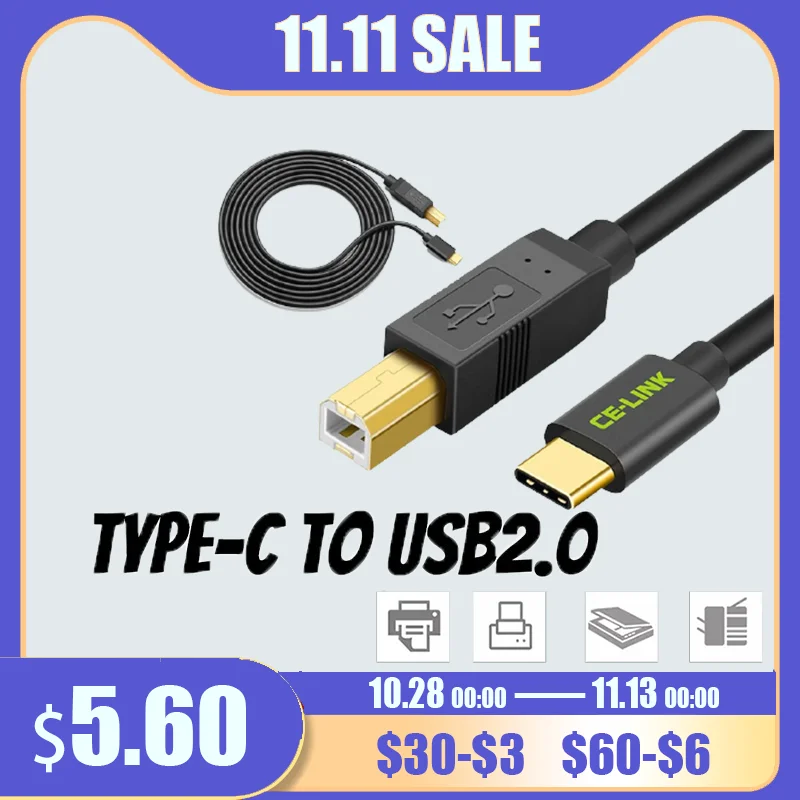 Переходник с разъемом типа C на USB 2 0 B кабель для передачи данных папа принтер