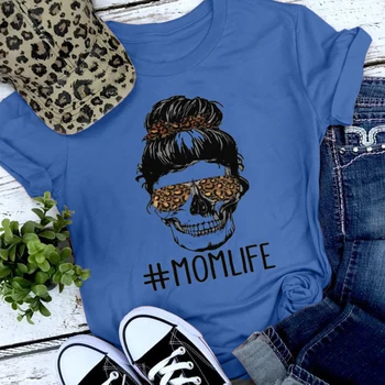 

Plus Size S-5XL T-shirt Women's Clothing Character Image Skull Ball Head Leopard Print Glasses Lady Top New Fashion Hot Sale