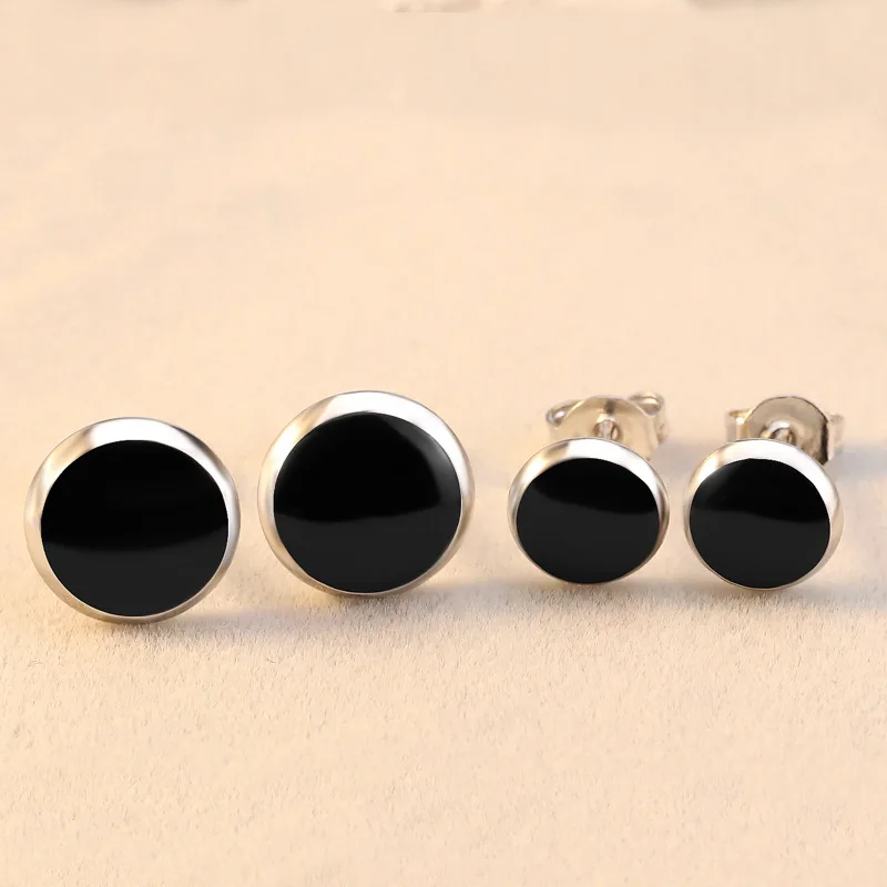 Double Fair Unisex Stud Earrings For Women Men Simple Classic Black Oil-Drop Silver Color Fashion Jewelry KBE158 | Украшения и