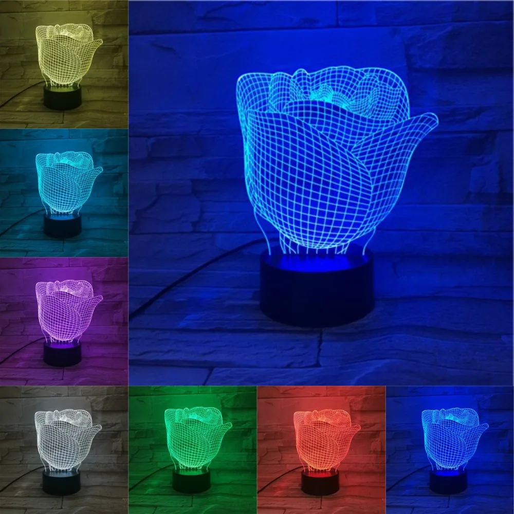 Красивая Роза 3D цветок лампа акриловая пластина сенсорный беспроводной USB Luminaria 7 цветов Изменение ночник для девочек подарок на день рождения