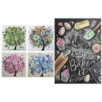 

5 Set Full Round Drill 5D DIY Diamond Painting Embroidery Set Cross Stitch "Kitchen Cake" & Four Seasons Tree