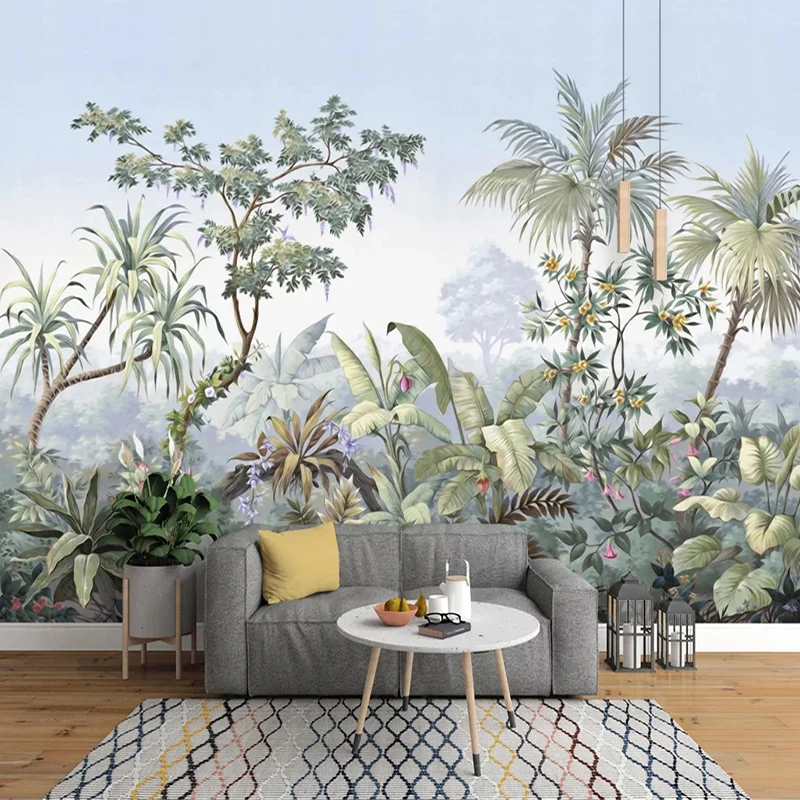

Custom Photo Wallpaper Retro Hand Painted Tropical Rainforest Banana Coconut Tree Mural Dining Room Living Room Bedroom Wall Art