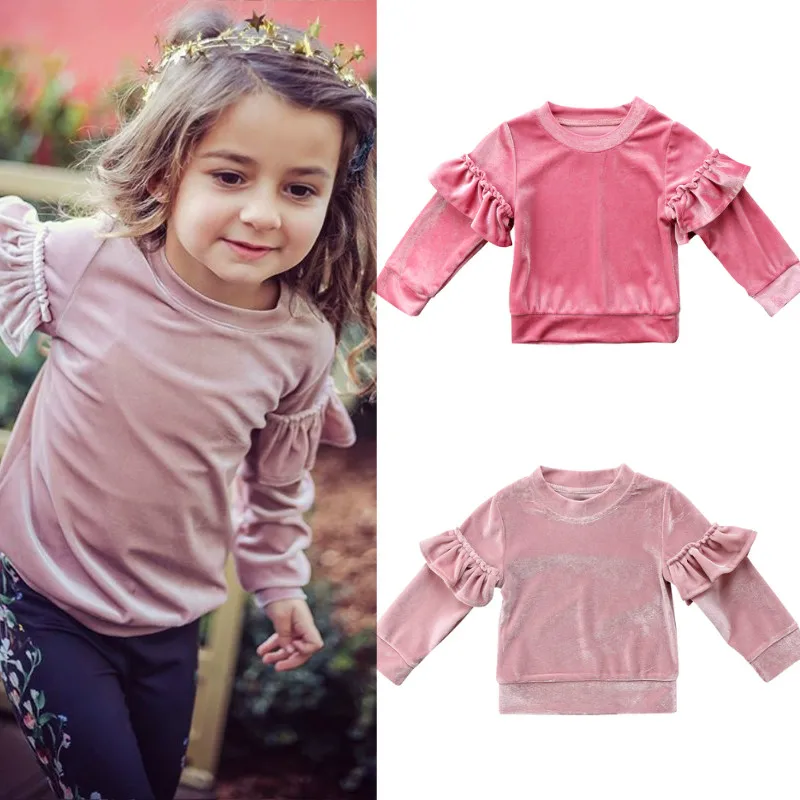 

Pudcoco Kids Baby Girls Velvet Shirts Tops Ruffles Long Sleeve Casual Autumn Children Baby Girl Clothes 6M-5T