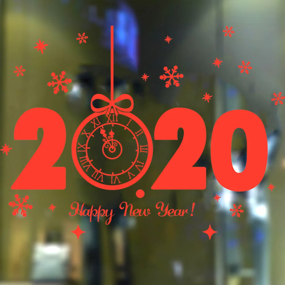 Happy New Year 2020 Window Sticker Creative Clock Shape Wall Stickers Decal Christmas DIY Mall Shop Showcase Home Decoration |