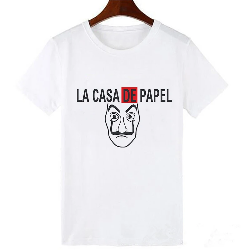 19bk094-white Для женщин короткий рукав House Of paper забавная Harajuku негабаритных футболка La Casa De Papel футболка Money Heist футболки серии ТВ уличная одежда - Цвет: 19bk094-white