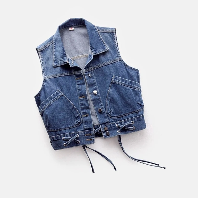 2020 Spring Autumn Denim Vest Women Casual Women's Sleeveless  Jeans Jacket  Pockets Sleeveless Jeans Jacket Casual Outwear