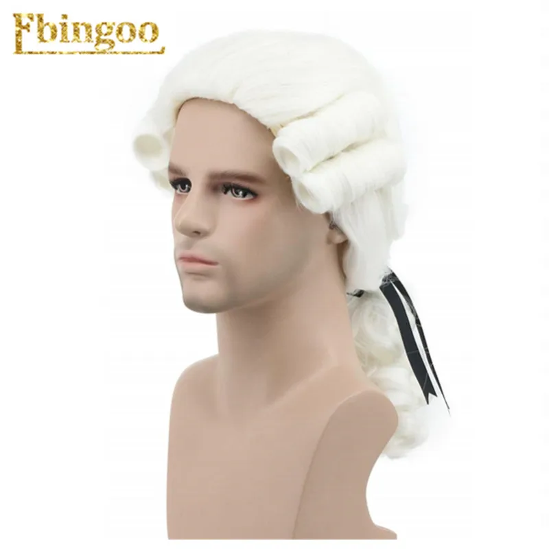 Ebingoo, серый, черный, белый цвет, барокко, кудрявый мужской костюм, парики, роскошный длинный синтетический парик для Хэллоуина