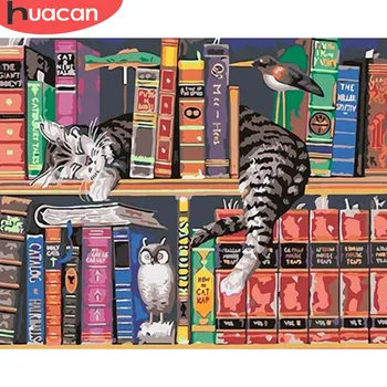 

HUACAN Painting By Number Animal Cat Kits Drawing Canvas HandPainted Bookshelf Picture DIY Art Home Decoration Gift