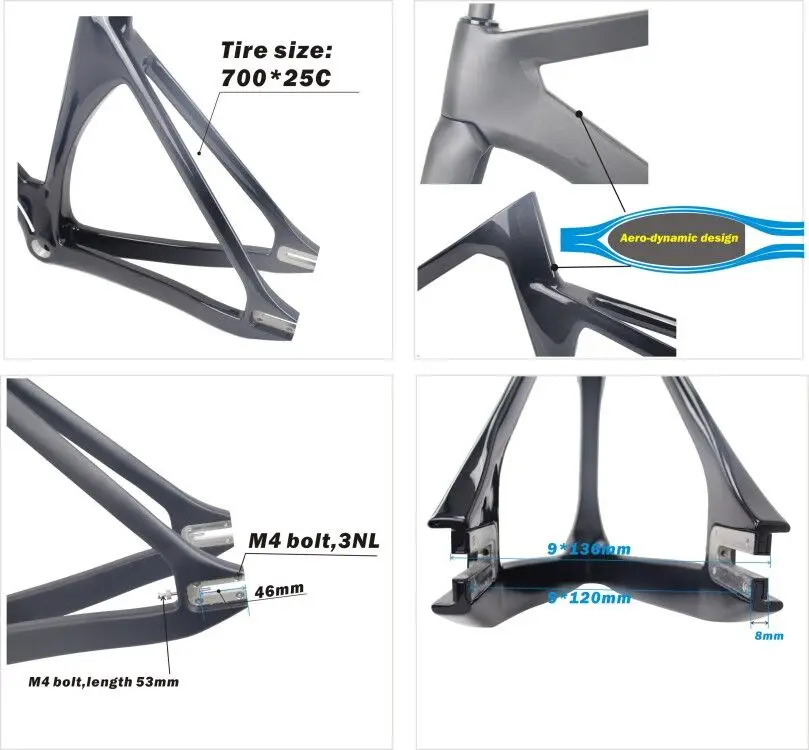 Excellent Carbonfan new Aero 700c Carbon Track Bike Frame UD weave Fixed gear Carbon bike frame/fork/seatpost 48/51/54/57cm 7