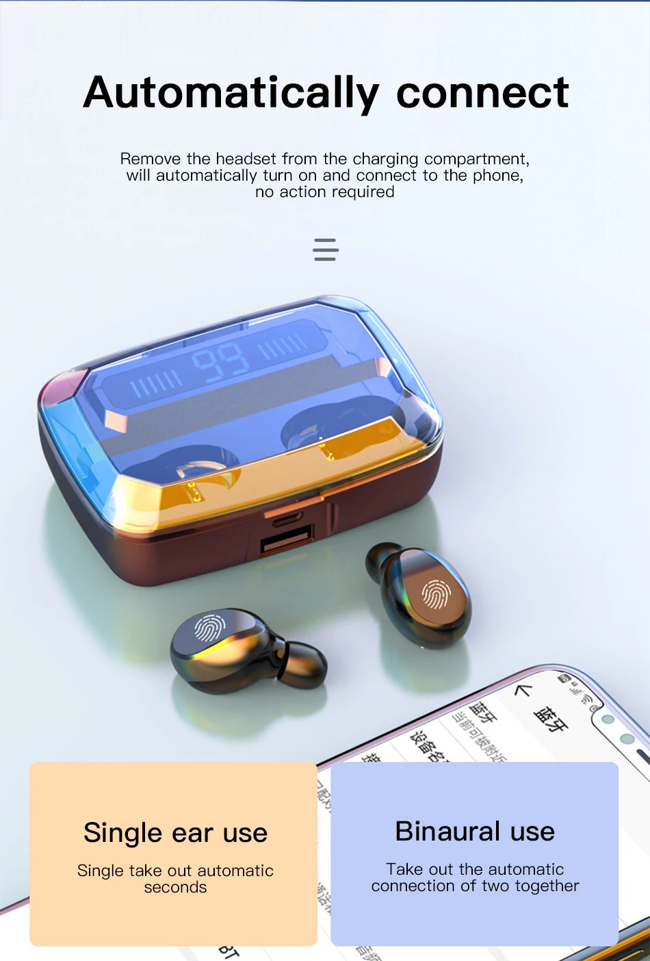 !ACCEZZ LED Display TWS Bluetooth5.0 Earphone HIFI Stereo Touch Control Headset With Charging Box Extal Power Bank Charger Phone (2)