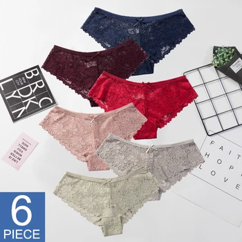

6pcs/set Women Sexy Lace Lingerie Low-waist Panties Embroidery Underwear Transparent Hollow Out Female Underpant Briefs