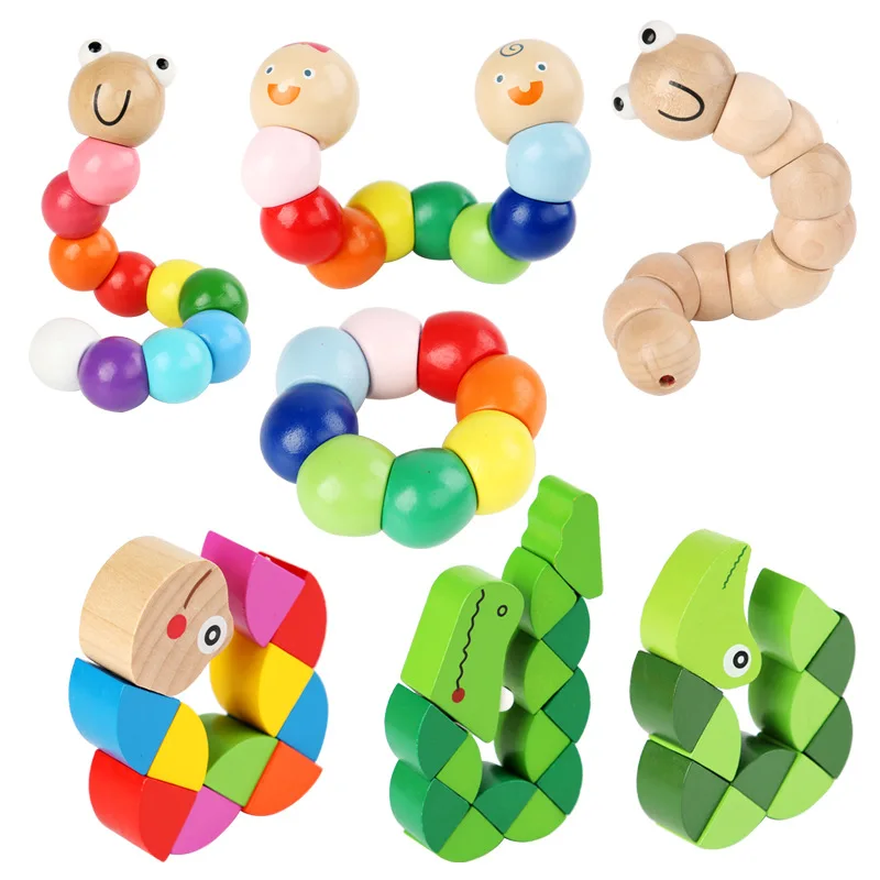 

Worm Twist Puppet Cognition fun Educational Toys Changeable Shape Wooden Blocks Kids Colorful Caterpillar Baby Christmas Gift