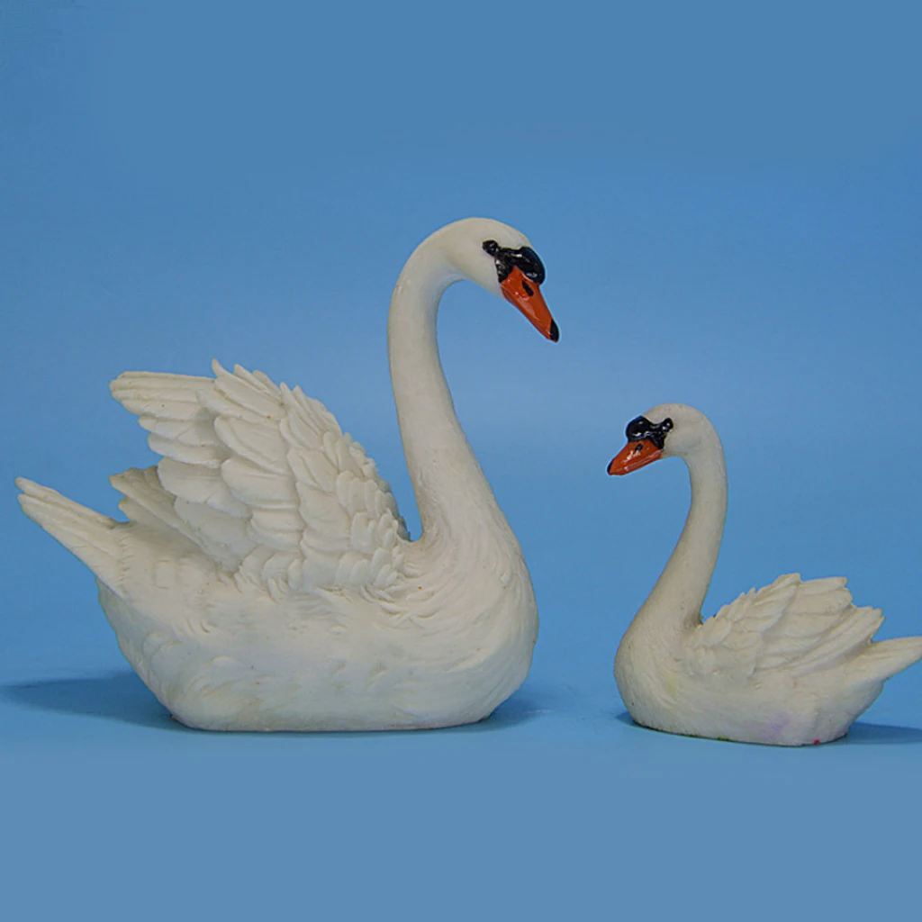 1 Pair Resin Swan Miniature Sculpture Figurine for Office Garden Yard Lawn Decorative Accessory Ornament