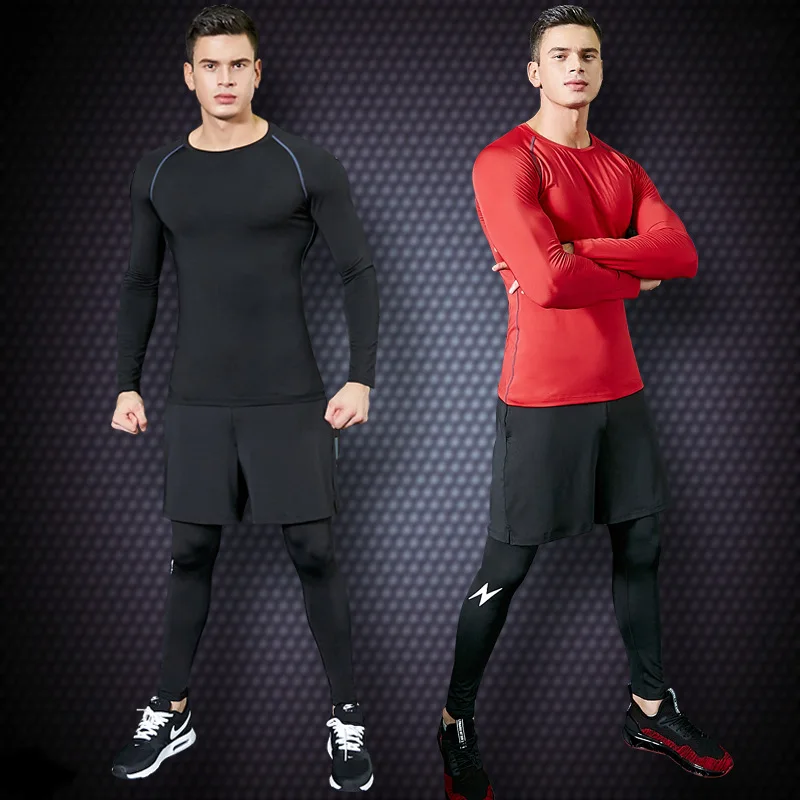 

New Style Sports Set Men's Fake Two-Piece Pants Gym Training Outdoor Quick Drying Running Clothing Two-Piece Set