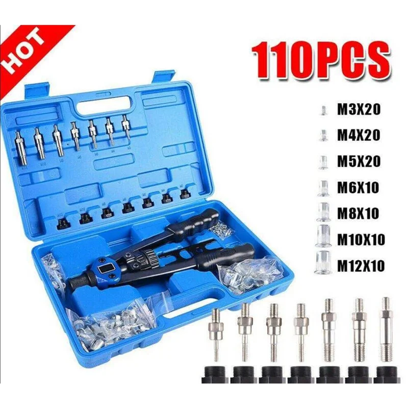  110pc/set manual rivet machine / rivet gun nut tool M3-M8 thread nut rivet machine rivet kit