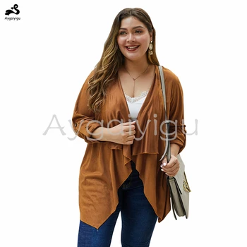 

Aygaiyigu Big Size Women Lightweight Coats Ladies Plus Size High Street Casual Clothing Open Stitch Spring Autumn Ruffles Jacket