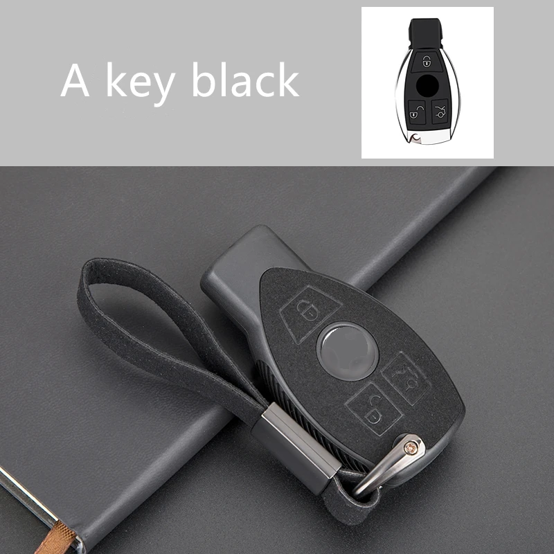 Чехол-держатель для ключей из ТПУ и замши для Mercedes Benz E Class W204 GLC 260 C200 CLA GLA 200 BGA AMG W203 W210 W211 W124 - Название цвета: For A key black