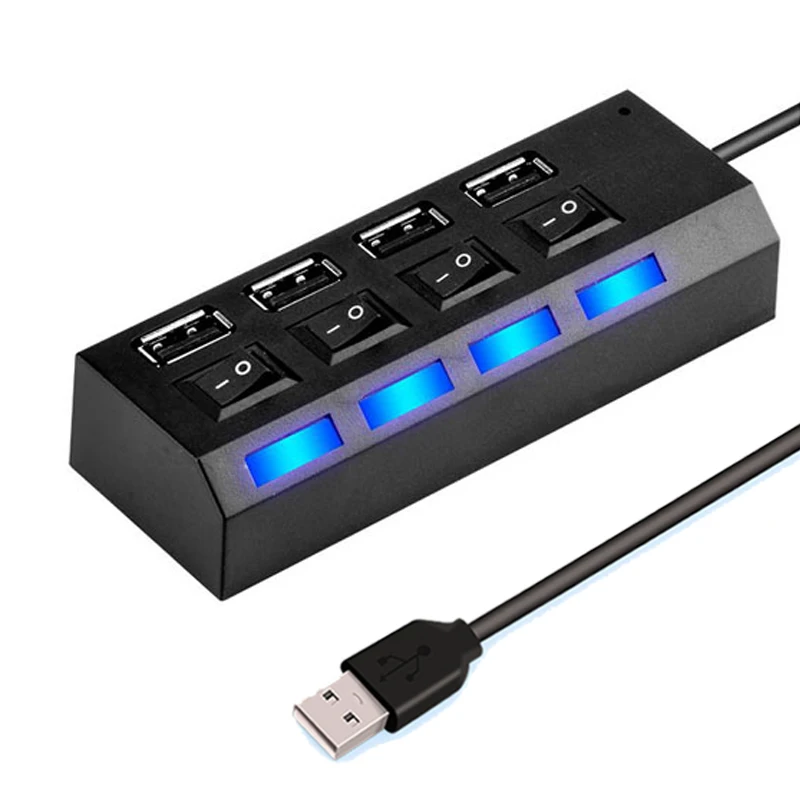 Adaptador de extensión divisor USB de alta velocidad Hub 2,0 Micro 4 puertos Hab con interruptor de encendido/apagado para tableta, portátil y ordenador