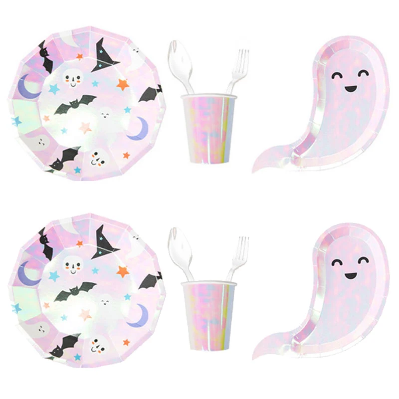 SUNBEAUTY Halloween Party Tableware Happy Halloween Party Decorations Paper Plates Paper Napkins Paper Cups Halloween Zombie Party Supplies 