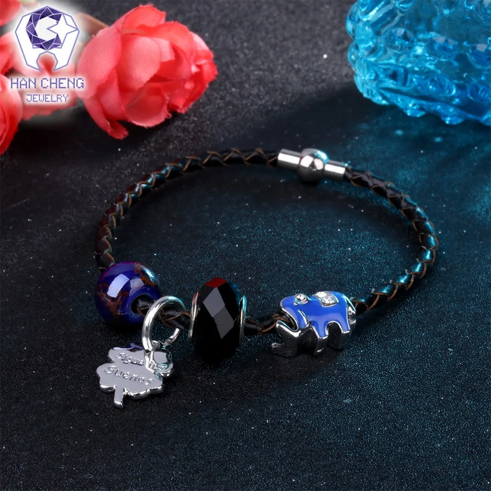 HanCheng магнит Boho кожаный Канатный браслет с подвесками горный хрусталь хрустальные бусины браслеты и браслеты для женщин ювелирные изделия серебро