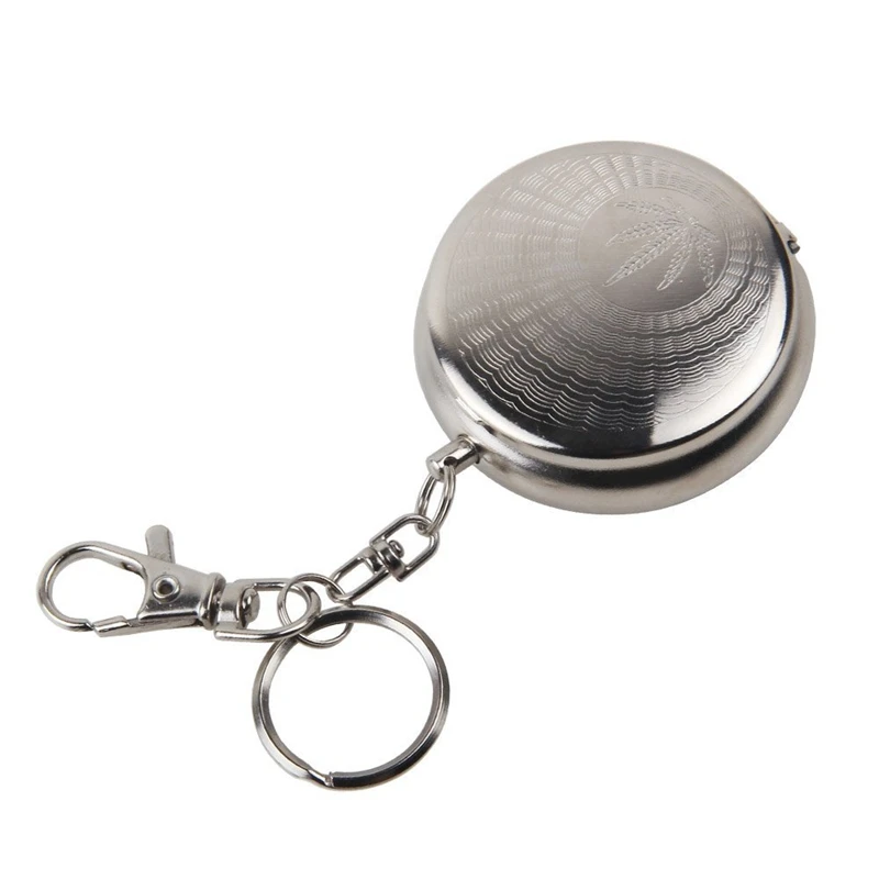 

Stainless Steel Portable Circular Ashtray (With keychain)-Silver Random pattern