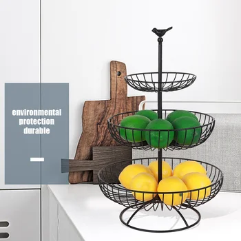 

Three-layer Iron Fruit Bowl Fruit Basket Countertop Stand Home Storage Basket JS23
