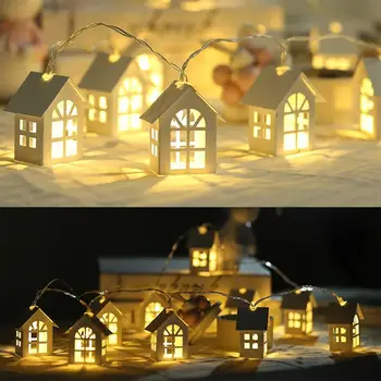 

Wooden house battery light string European style house shaped lamp string lights wedding holiday home decoration 30N18