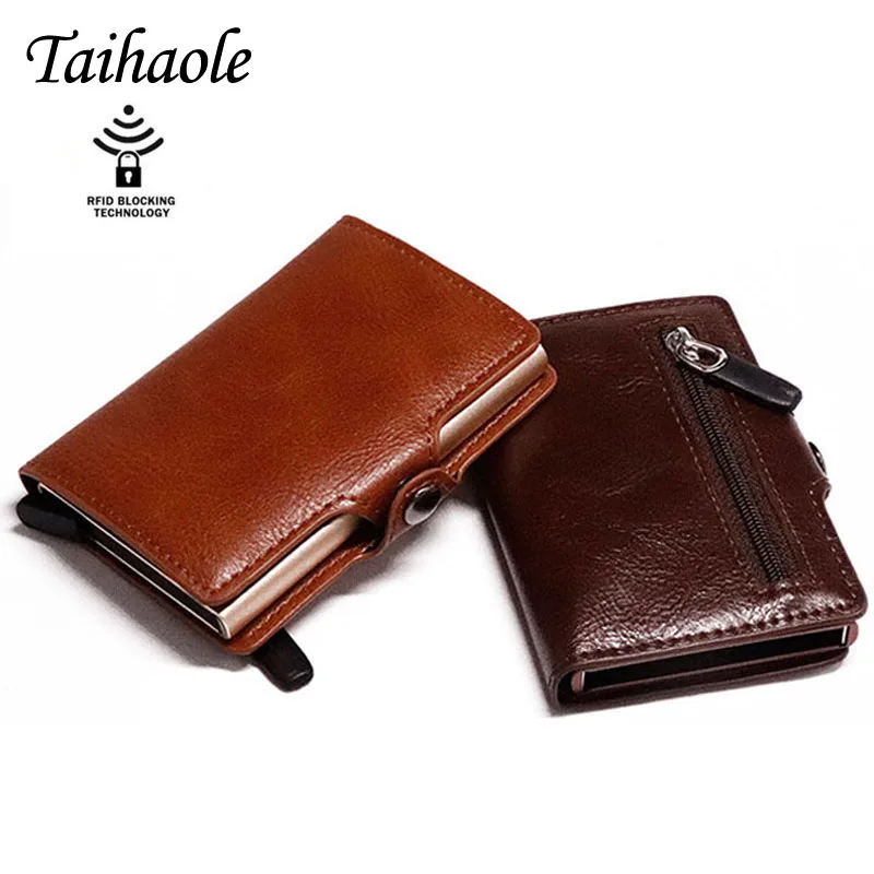 

Taihaole 2020 New PU Leather Metal Credit Card Holder Single Box Card Case Women and Men RFID Wallets Fashion Business ID Holder