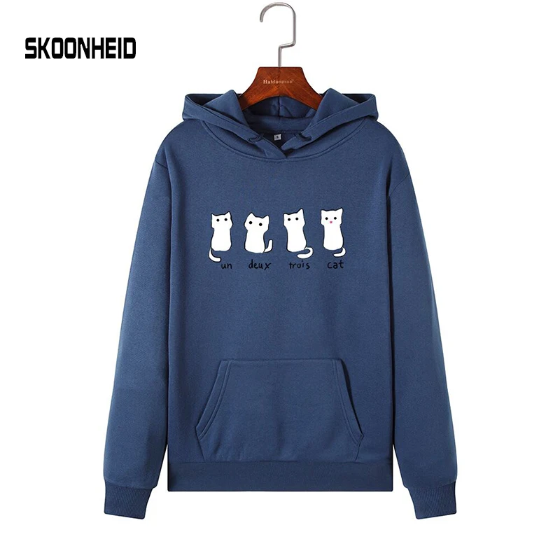 

SKOONHEID Women Cat Hoodies Print Hooded Hoddies Streetwear Animal Hooded Sweatshirt Winter Large Size Cute Cartoon Polerones