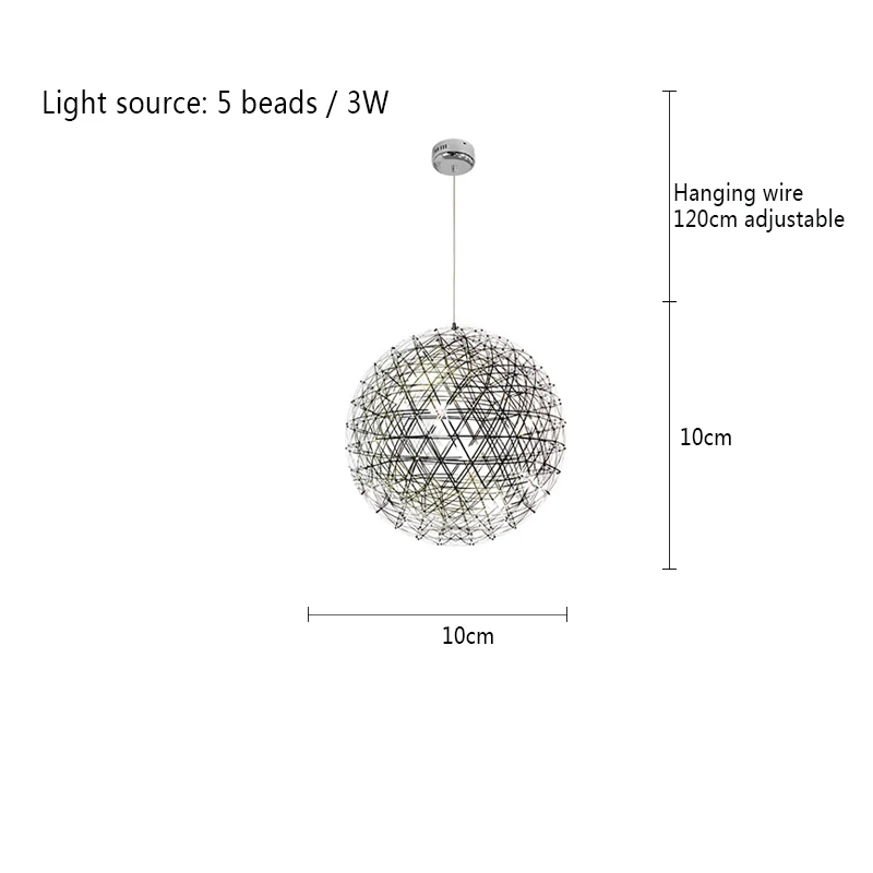 Современный из нержавеющей стали светодиодный подвесной светильник освещение Одуванчик шар подвеска лампа гостиная ресторан отель подвесной светильник - Цвет корпуса: 10cm 5 beads