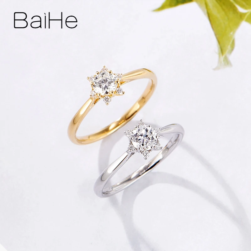 BAIHE, 14 K, белое золото, всего 0.35ct/0.40ct, натуральные бриллианты, ювелирное изделие, обручальное, модное кольцо с цветами