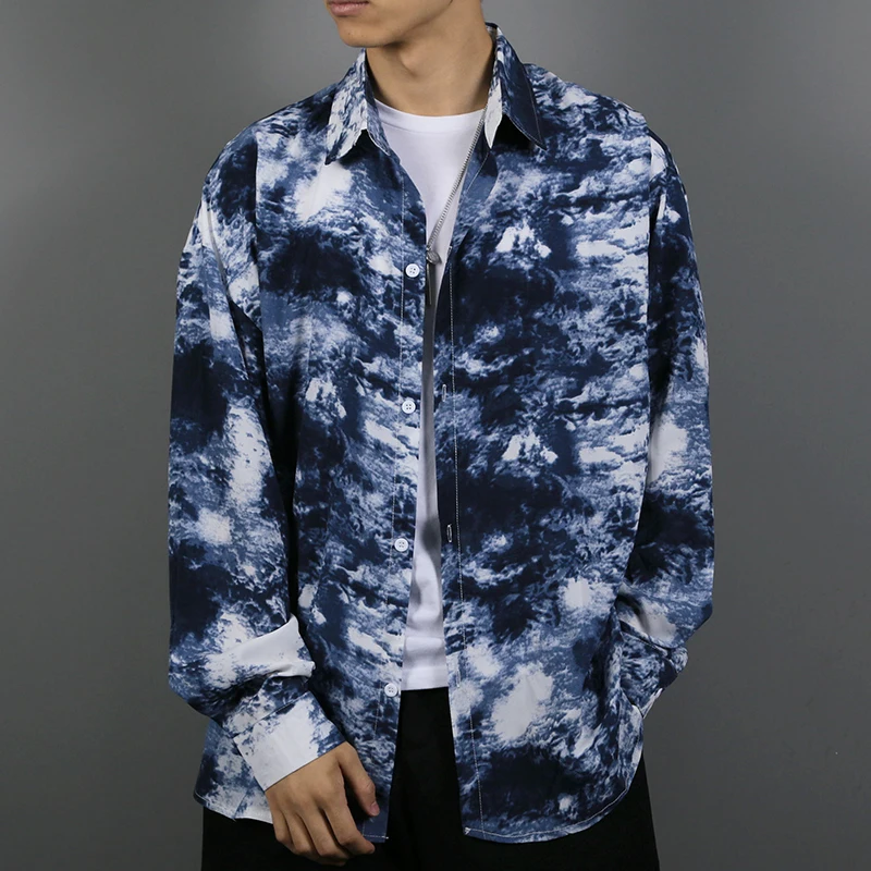 

2019 Autumn Men's New Casual Contrast Color Long-sleeved Lapel Shirt Loose Temperament Trend Polyester Camisa Masculina M-5XL