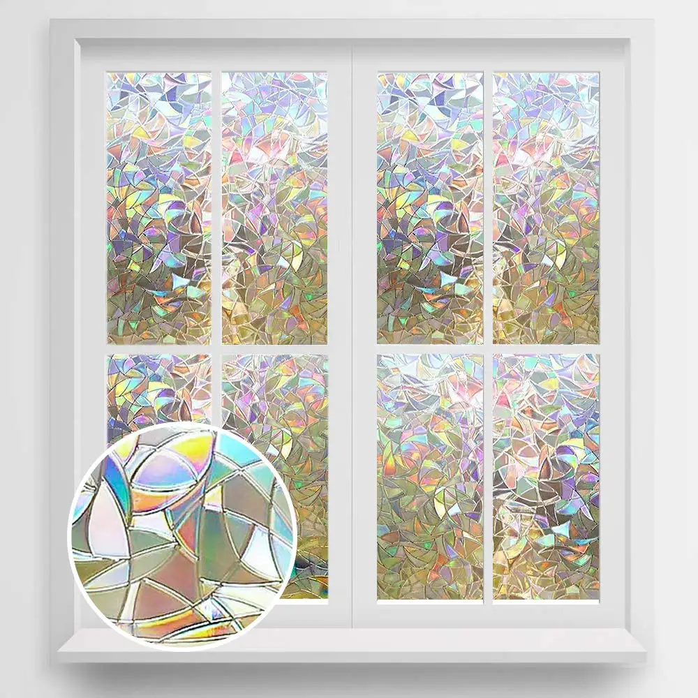 

3D Privacy Decorative Glass Sticker Rainbow Effect Sticker Adhesive Film on Removable Windows Waterproof Anti-ultraviolet Rays