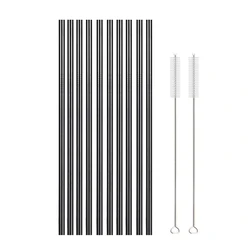 10-Piece Reusable Stainless Steel Straw Set with Cleaning Brush (Black Straight)