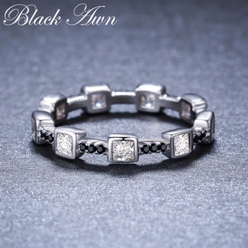 

Casual 2g 925 Sterling Silver Fine Jewelry Trendy Engagement Bague Black Spinel Leaf Women's Wedding Ring Bijoux Femme G008