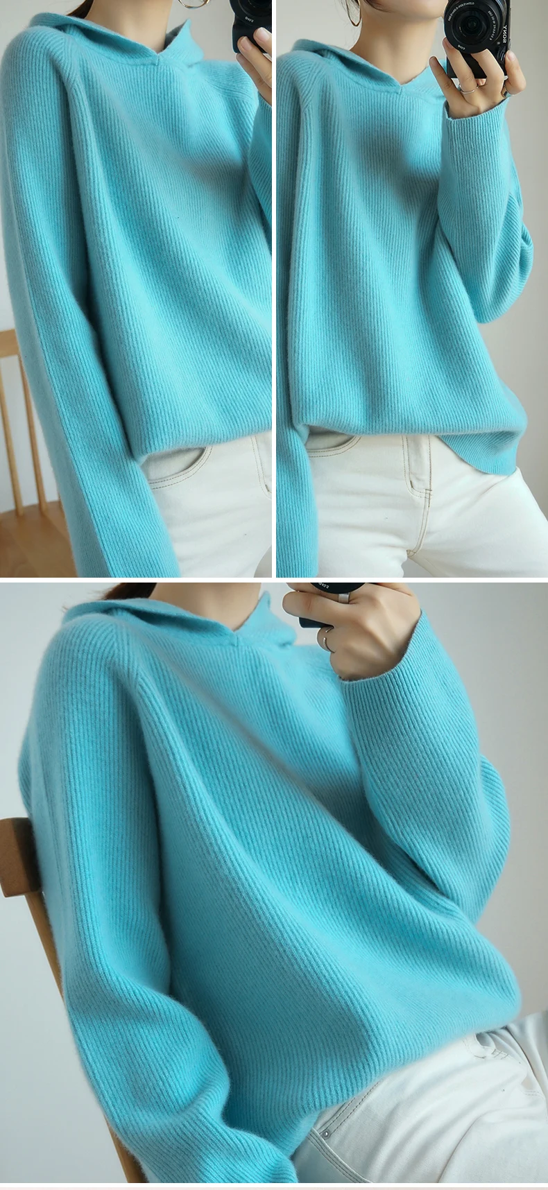 Шерстяной вязаный свитер, Женский пуловер с длинным рукавом и капюшоном, мягкие женские пуловеры, женский свитер, вязаный Топ, женский джемпер