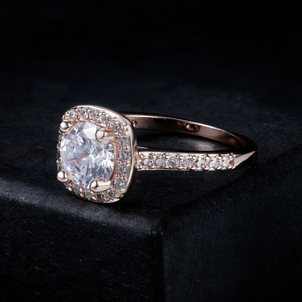 Женское Обручальное кольцо с фианитом розовое золото R559 R560|ring jewelry|engagement ringfashion