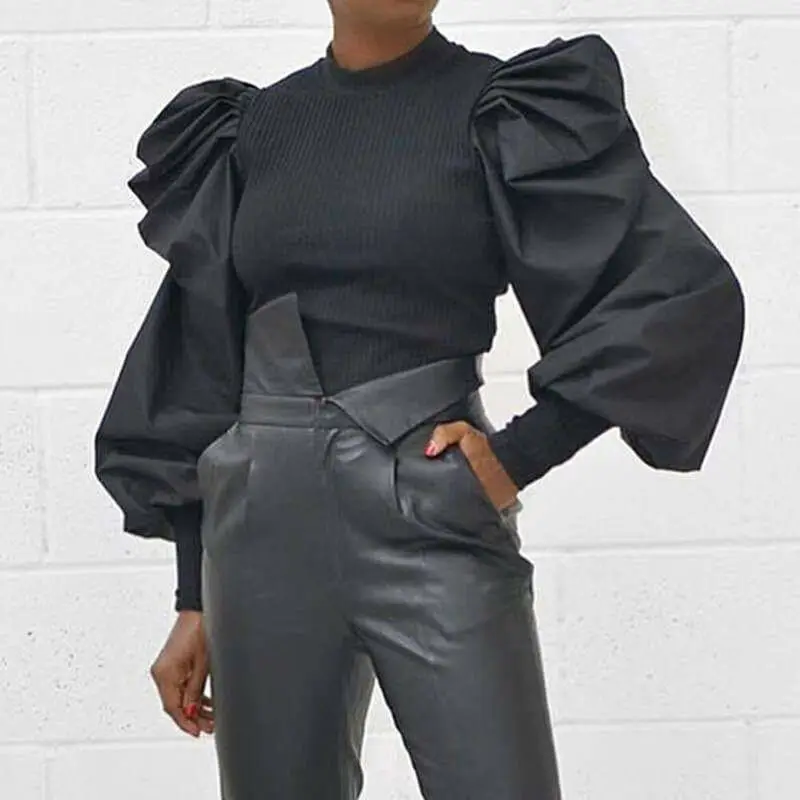 Puff Ruffle Long Sleeve Women Blouse 2020 Fashion Solid Black White Pink Shirt Tops Tees Ladies Slim Jumper Pullover Shirt Puff Ruffle Long Sleeve Women Blouse 2020 Fashion Solid Black White Pink Shirt Tops Tees Ladies Slim Jumper Pullover Shirt