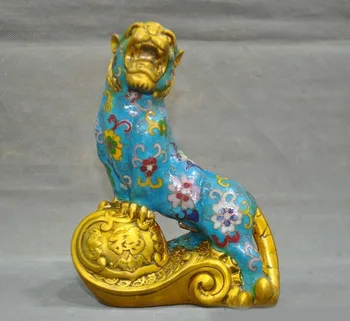 

wedding decoration Old China bronze Cloisonne Enamel Gilt Feng Shui animal auspicious tiger statue