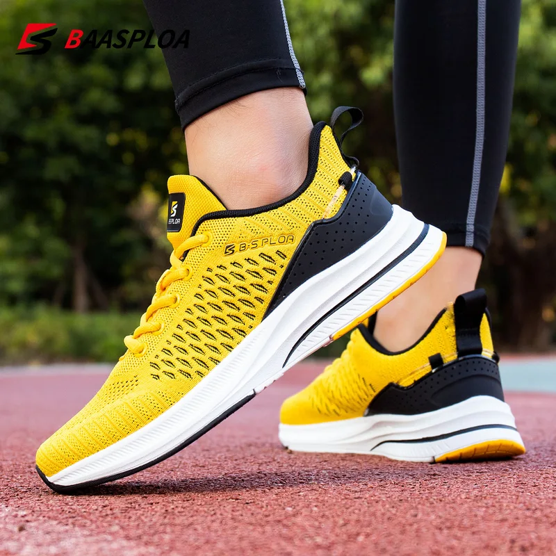Baasploa New Men Knit Casual Walking Shoes Breathable Trendy Sneakers Original Light Shock Absorption Male Tennis Shoes