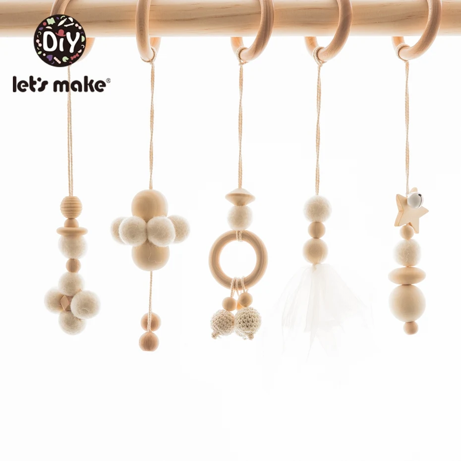 Baby Stroller Pendant Bed Bell Hanging Soother Play Gym Toys Wooden Baby Rattle Teething Teether Set Chew Toy 5pc/set baby rattle toys