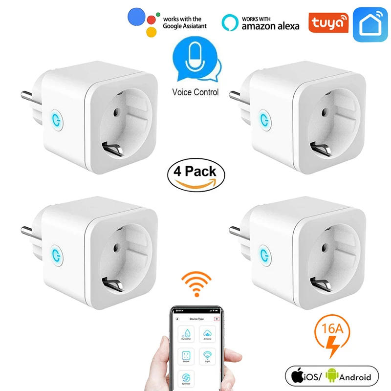 16A Smart Plug Wifi Plug Wireless Remote Socket Adapter EU Timer Works with Alexa Google Home Smart Power Socket